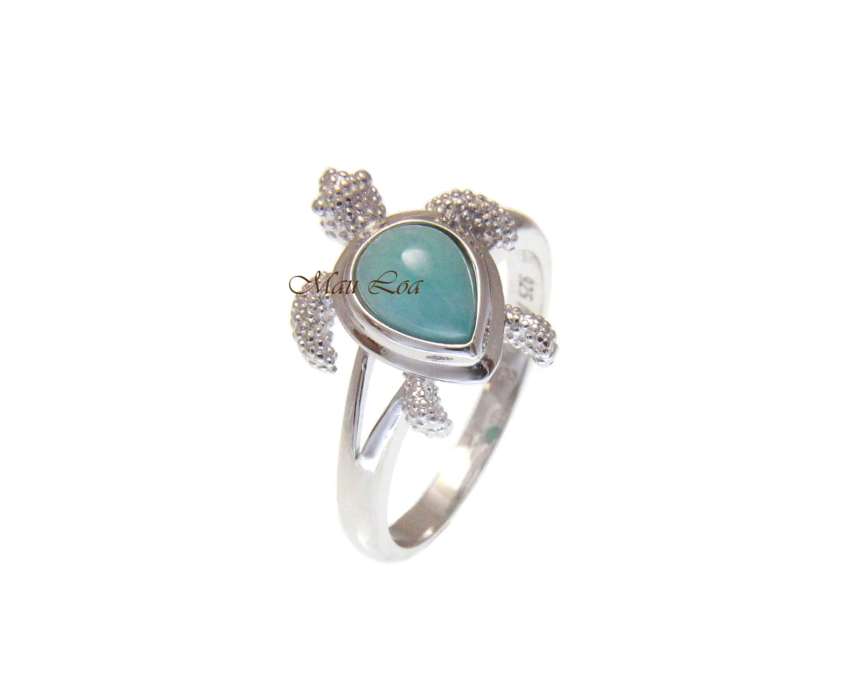 925 Sterling Silver Hawaiian Honu Sea Turtle Blue Larimar Ring Size 5-10