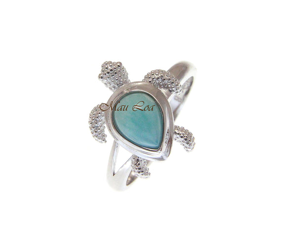 925 Sterling Silver Hawaiian Honu Sea Turtle Blue Larimar Ring Size 5-10