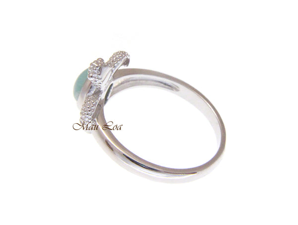 925 Sterling Silver Hawaiian Honu Sea Turtle Blue Larimar Ring Size 5-10