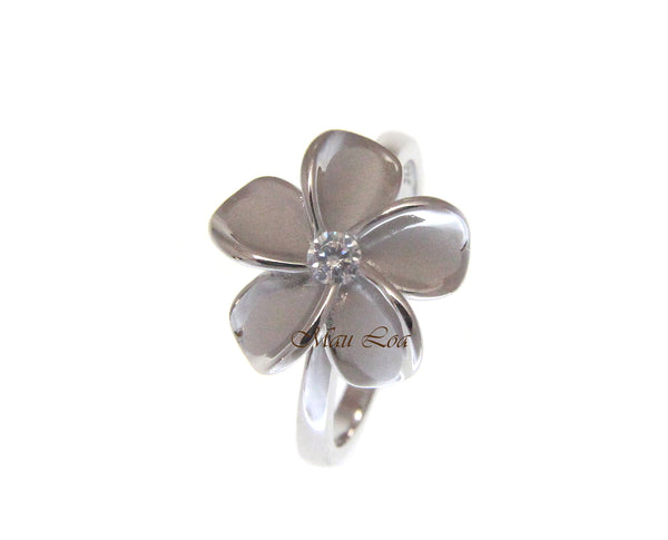 925 Sterling Silver Hawaiian Plumeria Flower CZ Spinning Ring Size 5-10