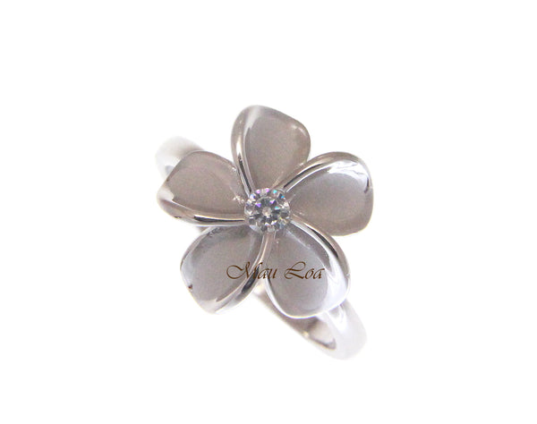 925 Sterling Silver Hawaiian Plumeria Flower CZ Spinning Ring Size 5-10