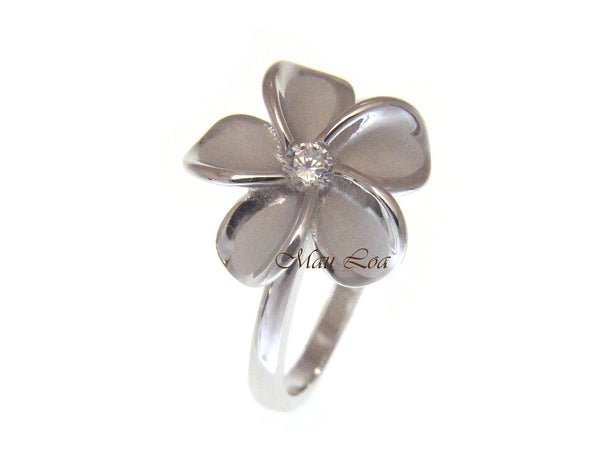 925 Sterling Silver Hawaiian Plumeria Flower CZ Spinning Ring Size 5-10