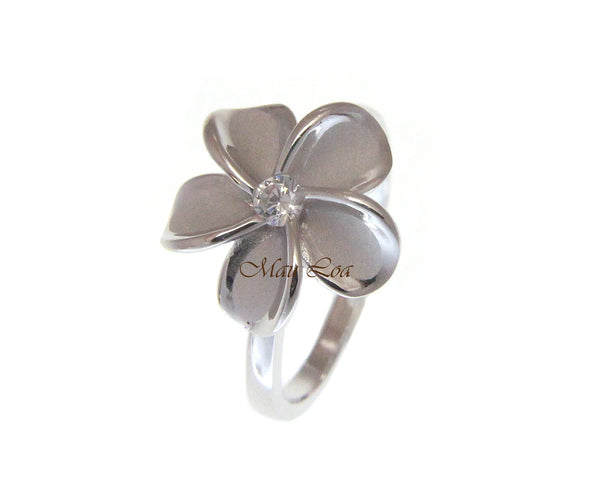 925 Sterling Silver Hawaiian Plumeria Flower CZ Spinning Ring Size 5-10