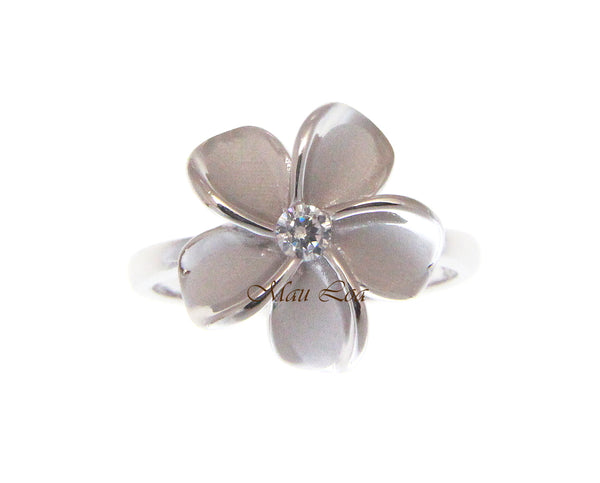 925 Sterling Silver Hawaiian Plumeria Flower CZ Spinning Ring Size 5-10