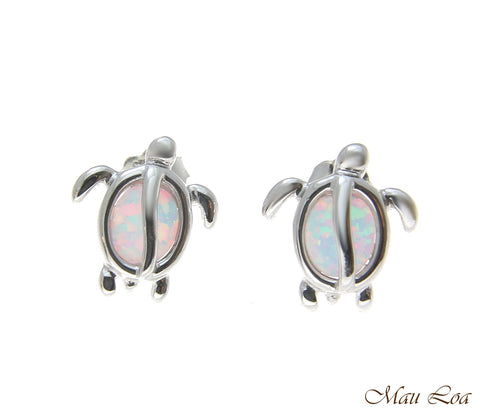 925 Sterling Silver Rhodium Hawaiian Honu Turtle White Opal Post Stud Earrings