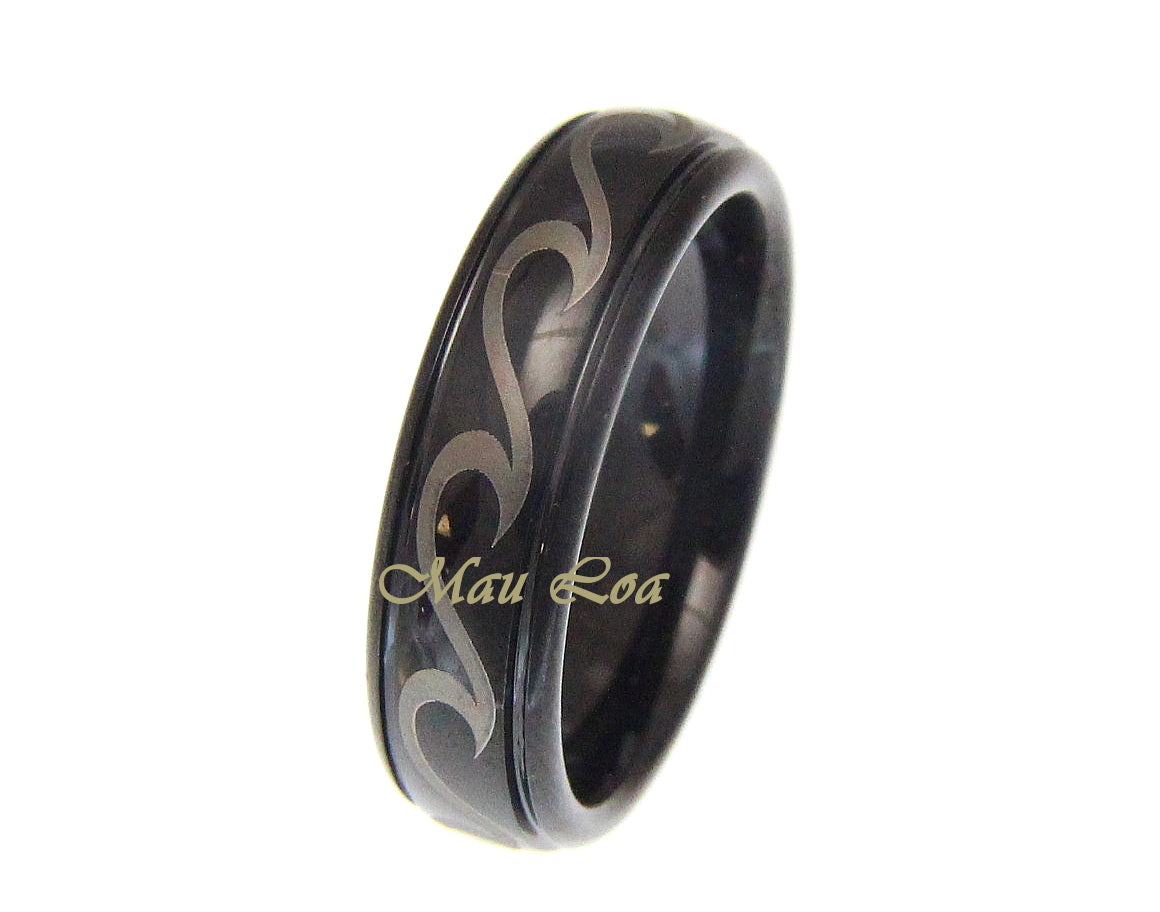 Tungsten Black 6mm Hawaiian Ocean Wave Ring Comfort Fit Size 5-14