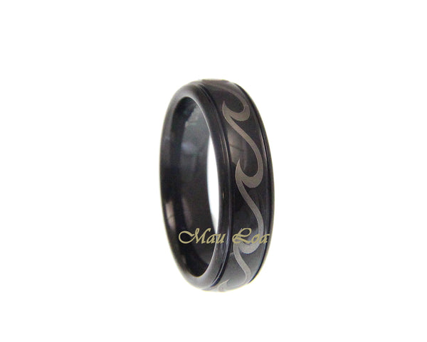 Tungsten Black 6mm Hawaiian Ocean Wave Ring Comfort Fit Size 5-14