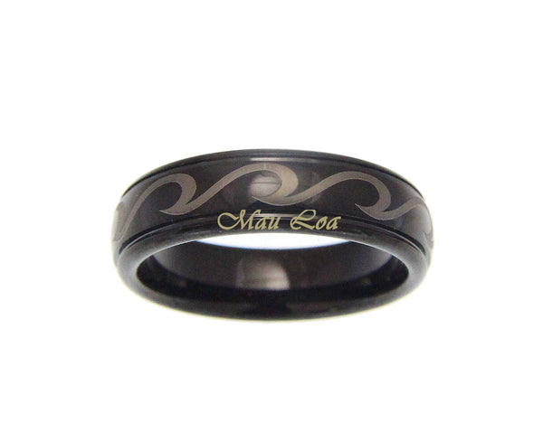 Tungsten Black 6mm Hawaiian Ocean Wave Ring Comfort Fit Size 5-14