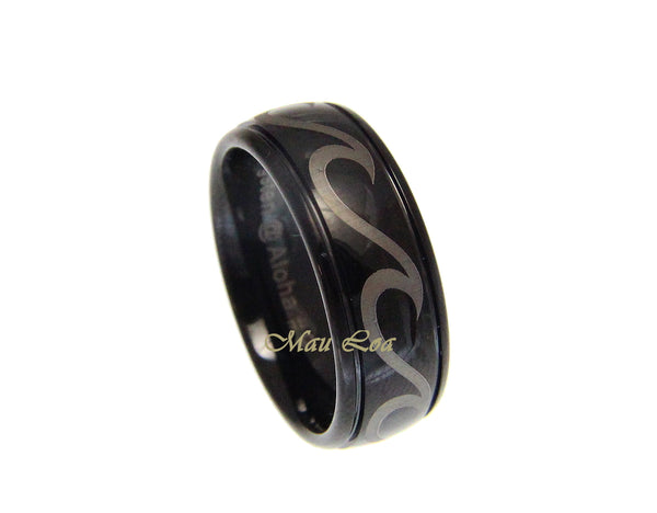 Tungsten Black 8mm Hawaiian Ocean Wave Ring Comfort Fit Size 5-14