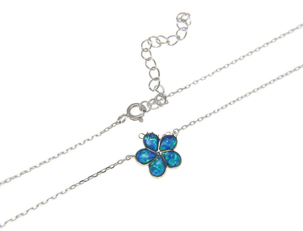 925 Silver Hawaiian Plumeria Flower Blue Opal Necklace Chain Included 18"+2"
